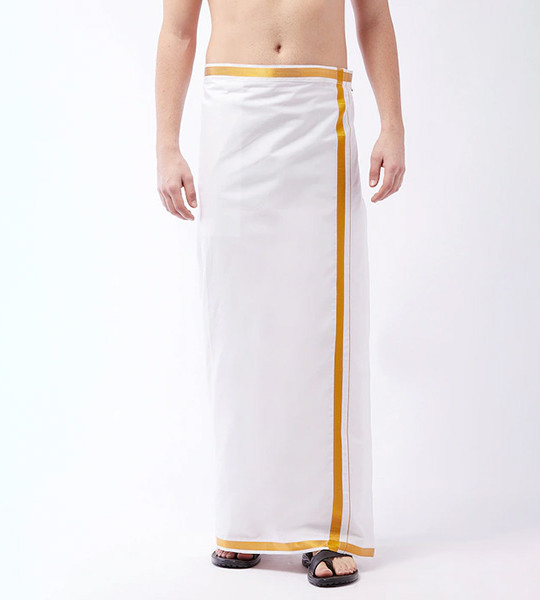 Men White Solid Cotton Dhoti