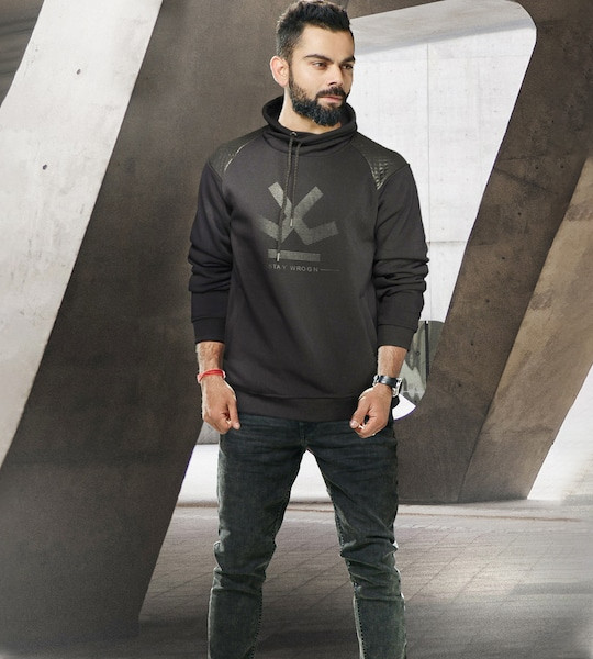 Men Black Printed Hooded Sweatshirt