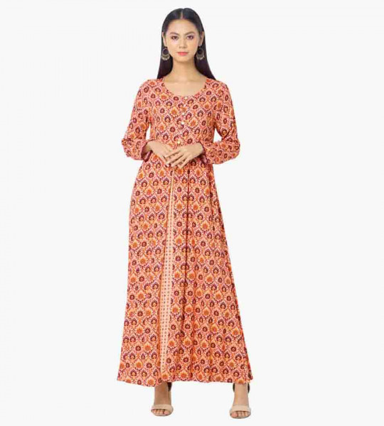 " Women Printed Maxi Dress with Button Placket "