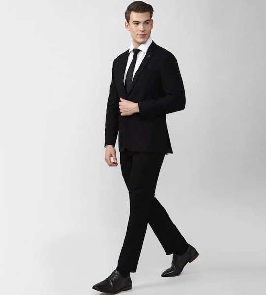 Men Black Solid Slim Fit Single Breasted 2 Piece Suits