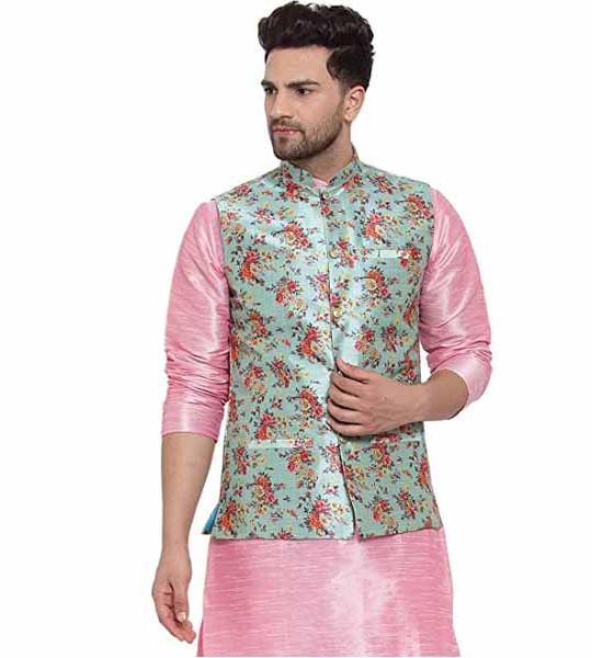 KRAFT INDIA Men's Stylish Silk Printed ONLY Nehru Jacket